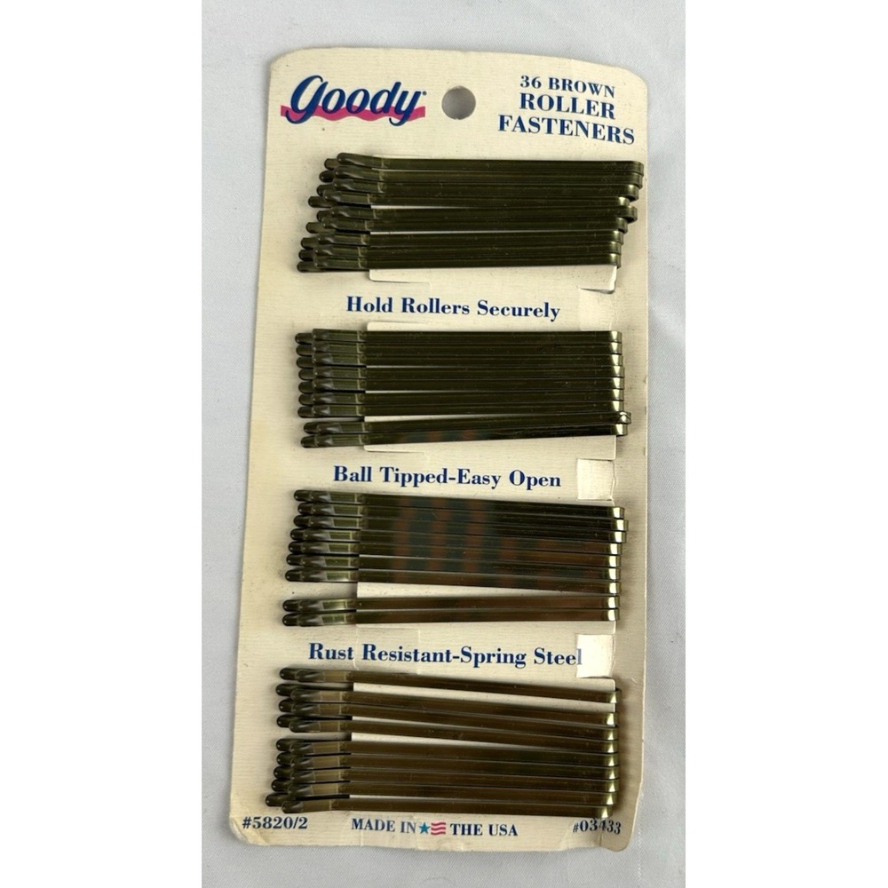 Vintage 1993 Goody 36 Brown Roller Fasteners Hair Clips Pins 90s Made In USA